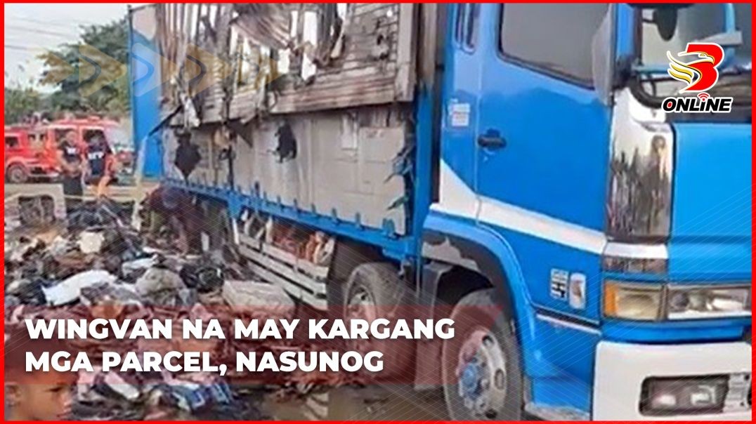 Wingvan na may kargang mga parcel, nasunog