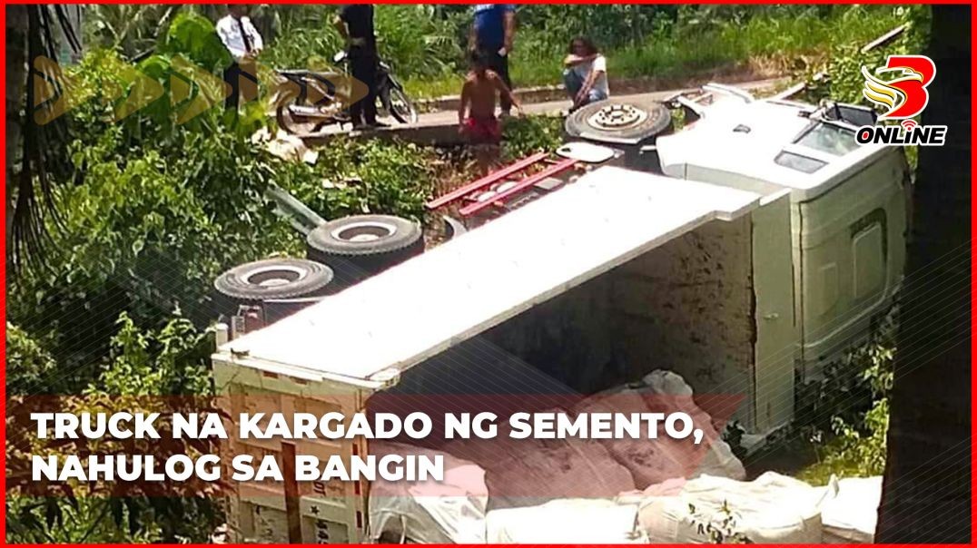 Truck na kargado ng semento, nahulog sa bangin