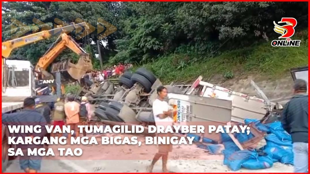 Wing van, tumagilid drayber patay; kargang mga bigas, binigay sa mga tao