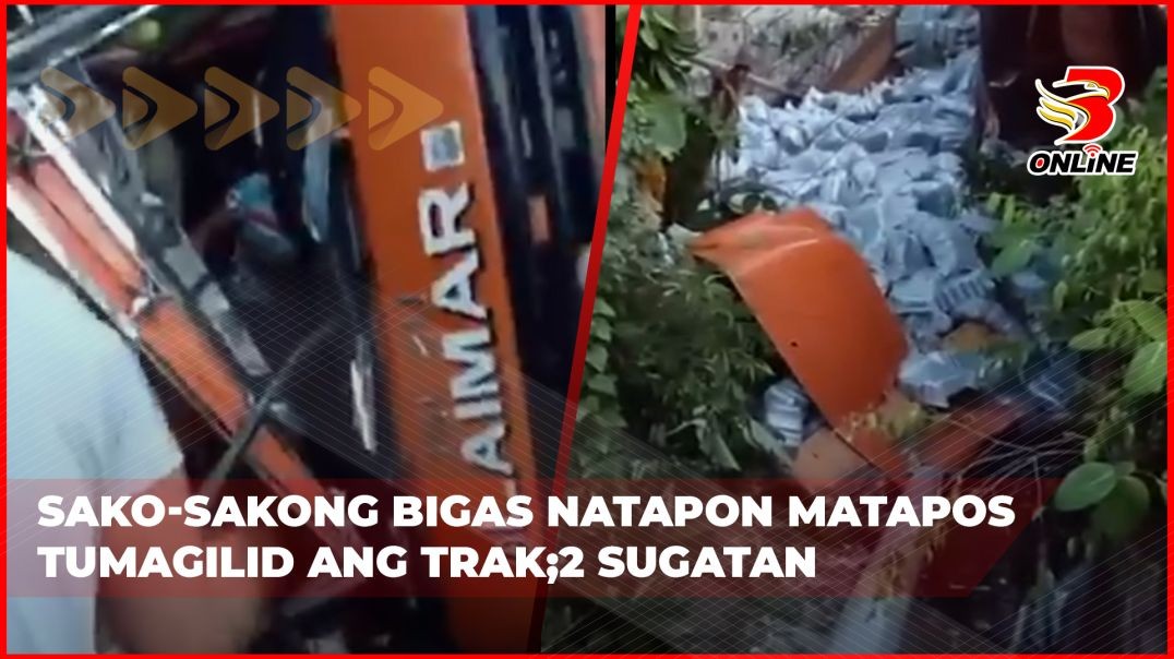 Sako-sakong bigas natapon matapos tumagilid ang trak; 2 sugatan