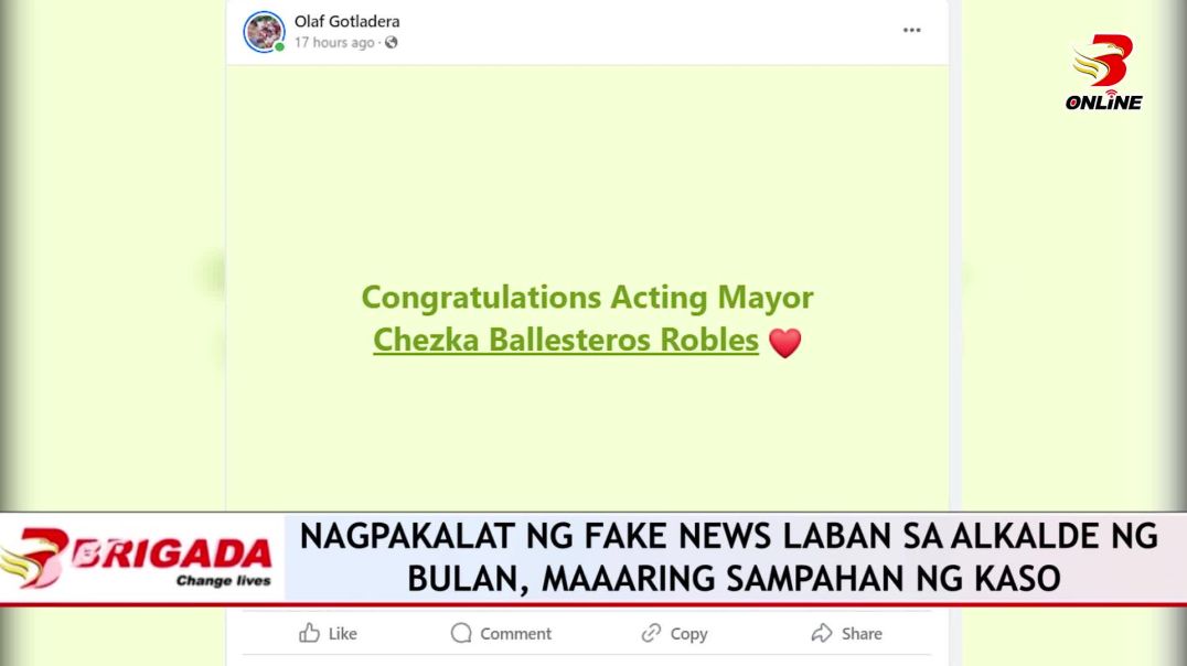 ⁣Nagpakalat ng fake news laban sa Alkalde ng Bulan, maaaring sampahan ng kaso