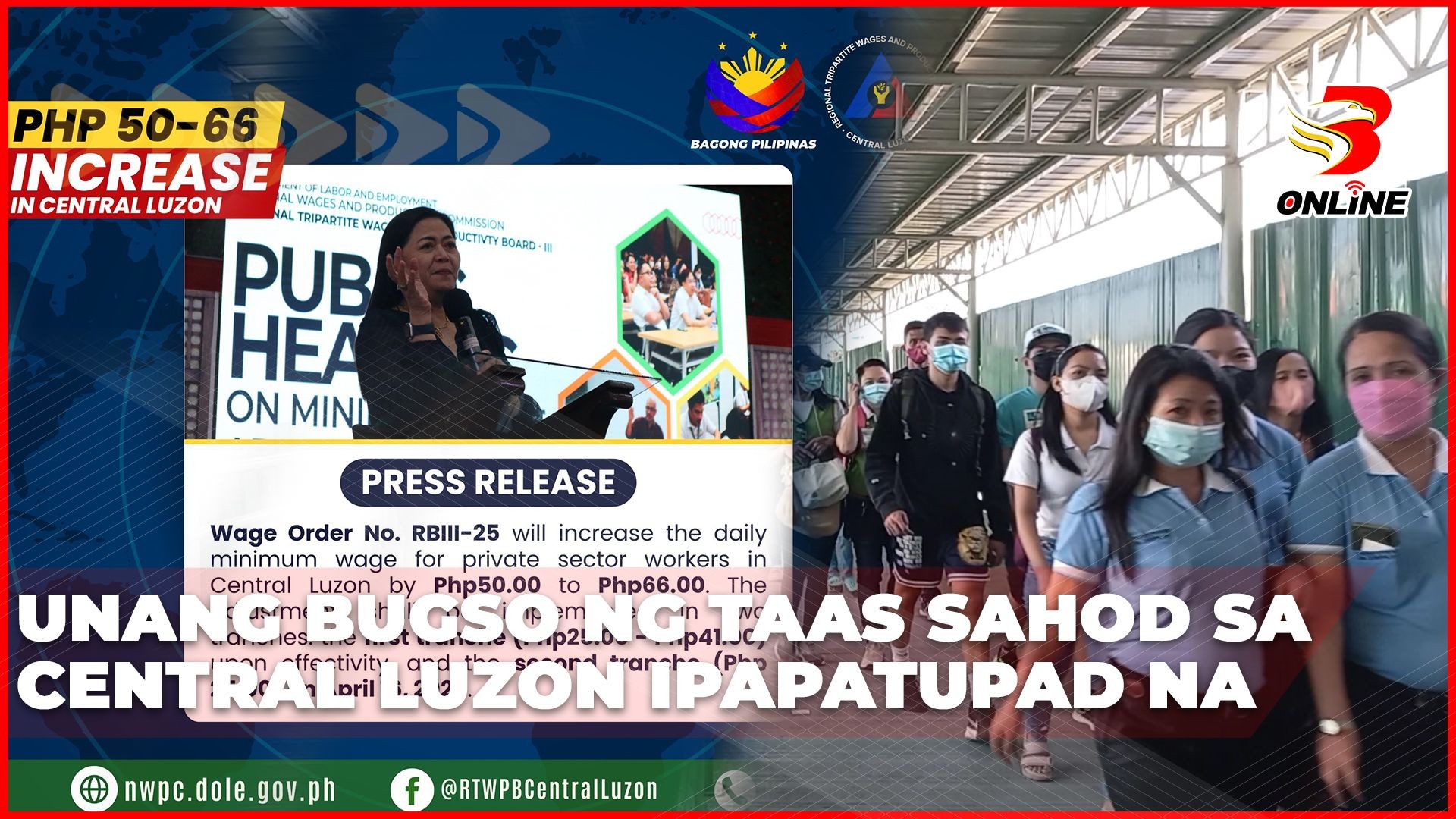 Unang bugso ng taas sahod sa Central Luzon ipapatupad na