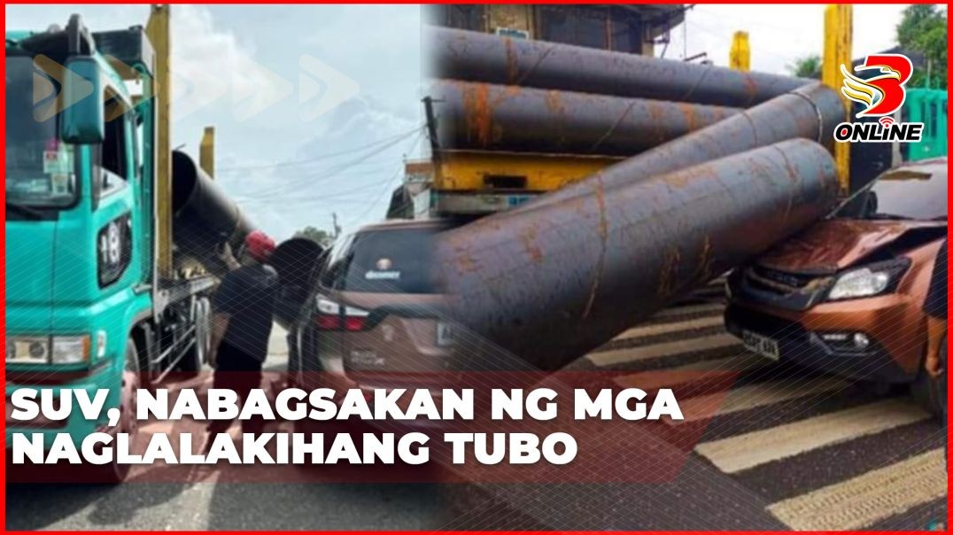 SUV, nabagsakan ng mga naglalakihang tubo