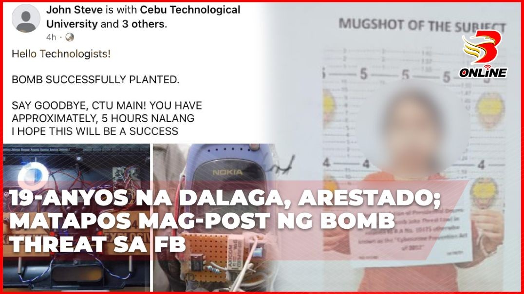 ⁣19-anyos na dalaga, arestado; matapos mag-post ng bomb threat sa FB