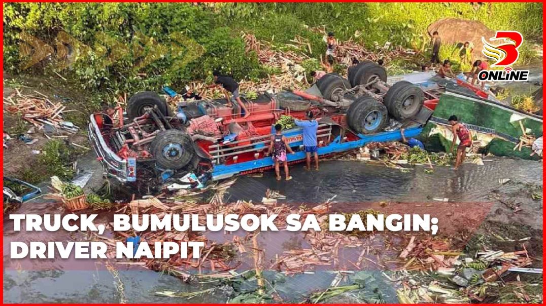 ⁣Truck, bumulusok sa bangin; driver naipit