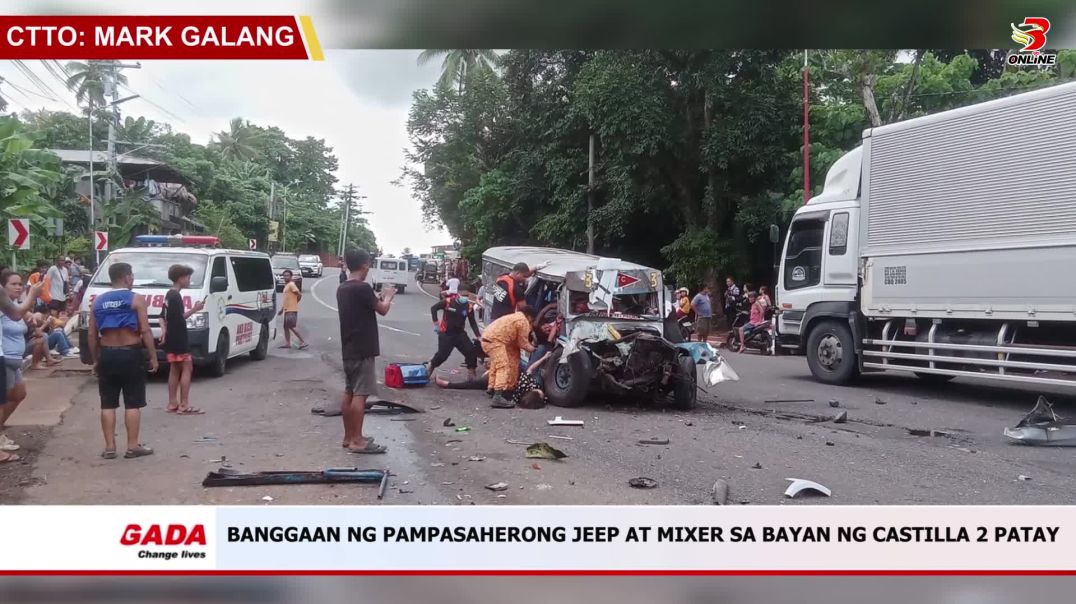 Banggaan ng pampasaherong jeep at mixer sa bayan ng Castilla 2 patay