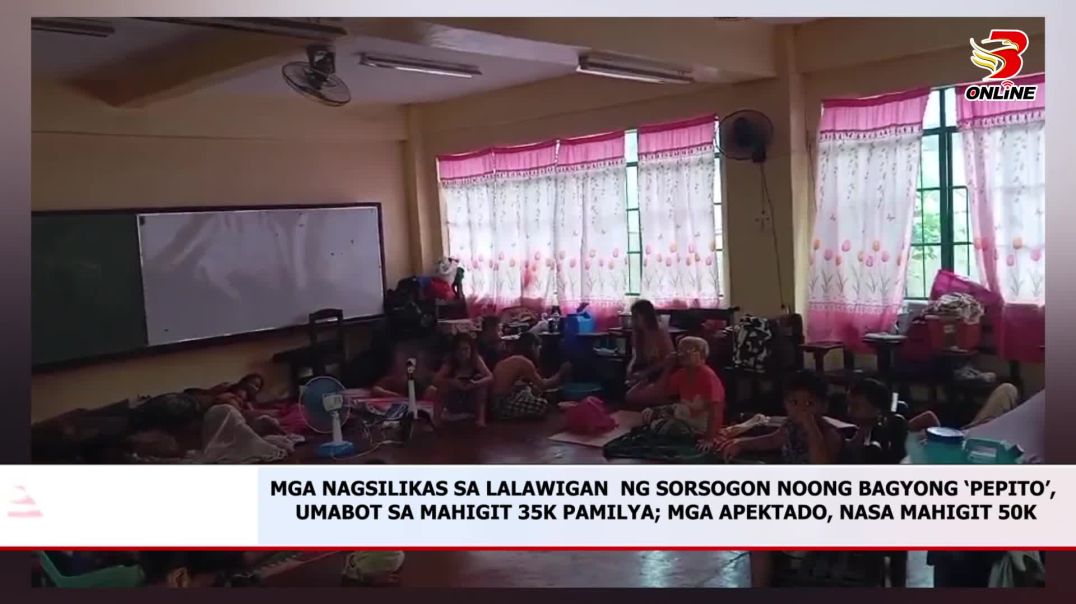 Mga nagsilikas sa lalawigan  ng Sorsogon noong bagyong ‘pepito’, umabot sa mahigit 35k pamilya; mga 