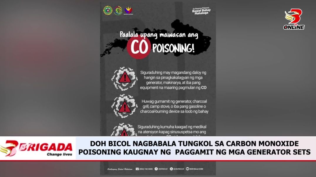 ⁣DOH Bicol Nagbabala Tungkol sa Carbon Monoxide Poisoning Kaugnay ng  Paggamit ng mga Generator Sets