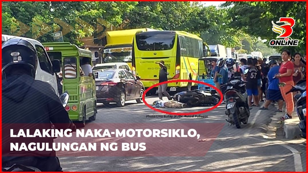 ⁣Lalaking naka-motorsiklo, nagulungan ng bus