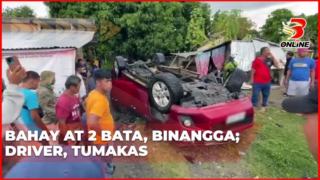 Bahay at 2 bata, binangga; driver, tumakas