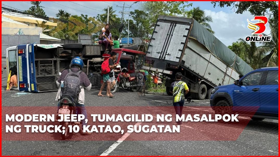 Modern Jeep, tumagilid ng masalpok ng Truck; 10 katao, sugatan