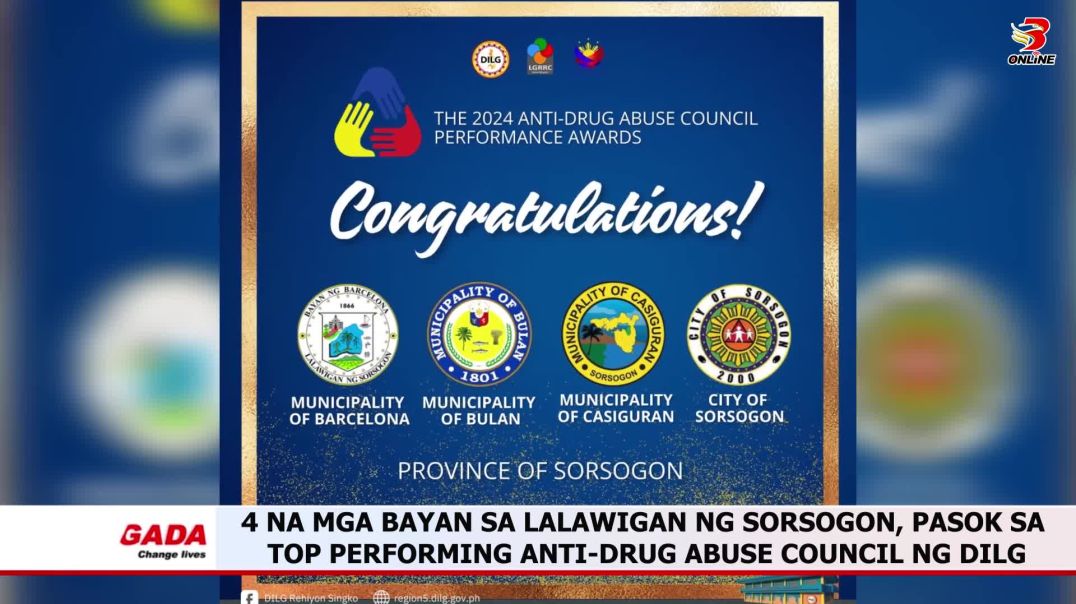 ⁣4 na mga bayan sa lalawigan ng Sorsogon, pasok sa top performing anti-drug abuse council ng DILG