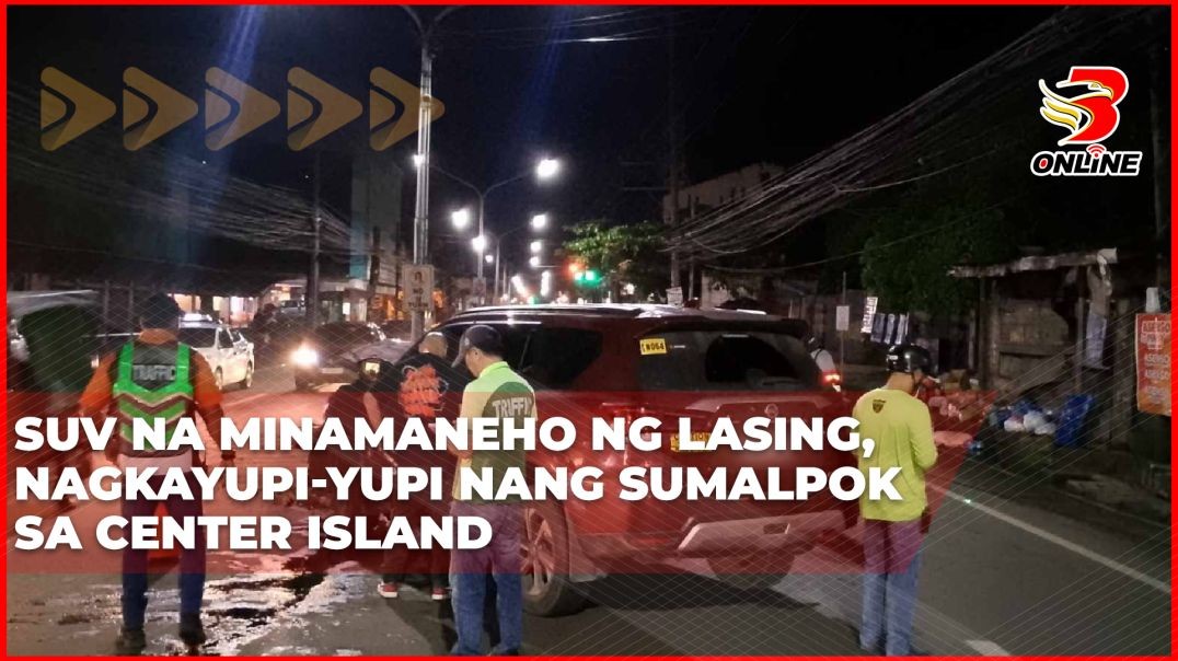 ⁣SUV na minamaneho ng lasing, nagkayupi-yupi nang sumalpok sa center island