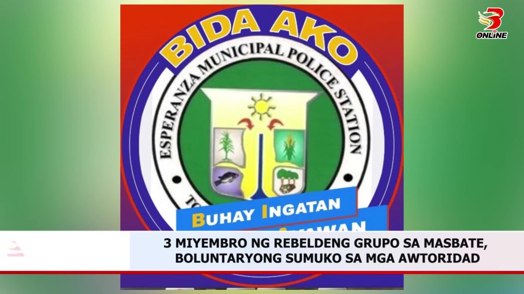 ⁣3 miyembro ng rebeldeng grupo sa Masbate, boluntaryong sumuko sa mga awtoridad