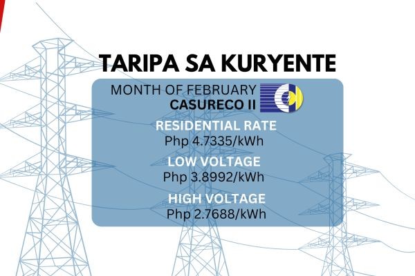 Taripa sa kuryente sa CASURECO II, sumadsad pa sa P4.7/kWh | BRIGADA BALITA