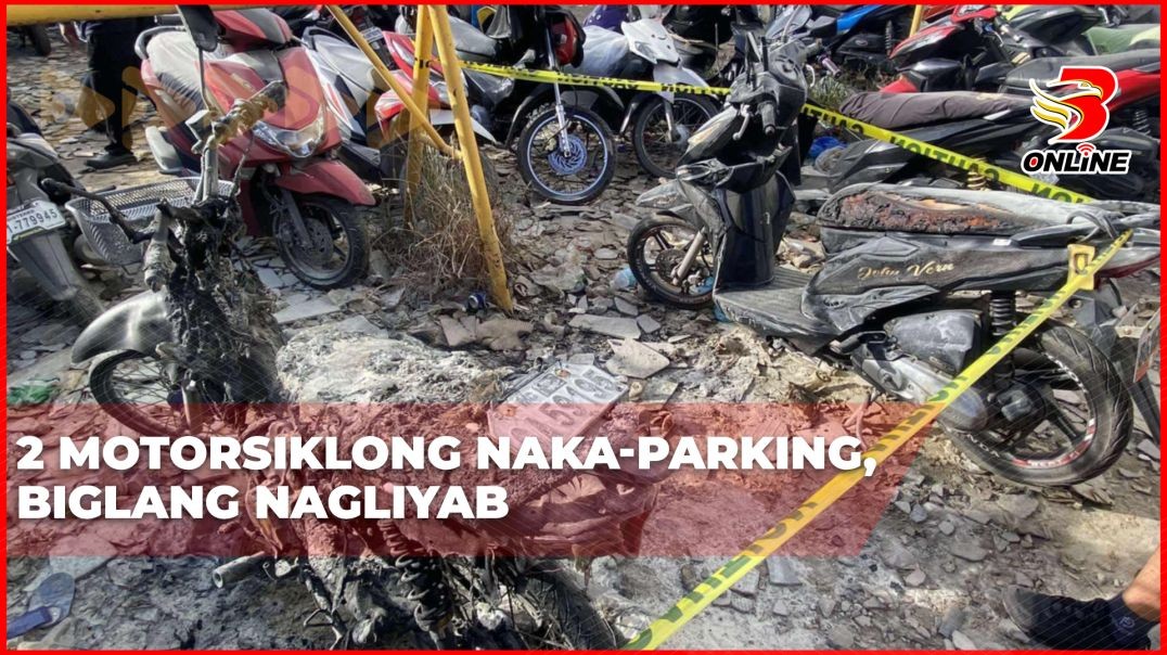 ⁣2 motorsiklong naka-parking, biglang nagliyab