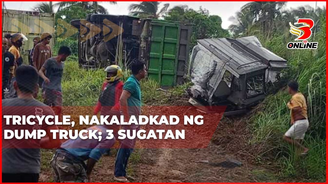 Tricycle, nakaladkad ng dump truck; 3 sugatan
