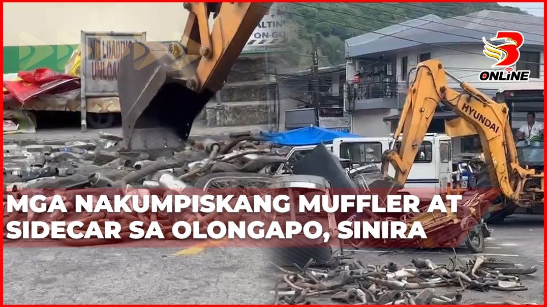 ⁣Mga nakumpiskang muffler at sidecar sa Olongapo, sinira