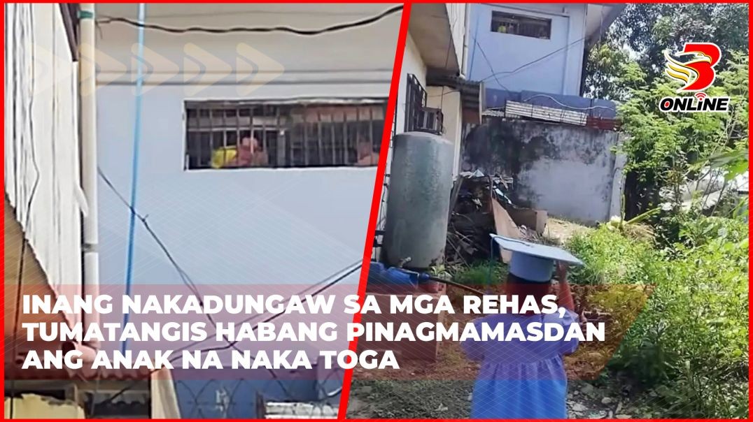 ⁣Inang nakadungaw sa mga rehas, tumatangis habang pinagmamasdan ang anak na naka toga