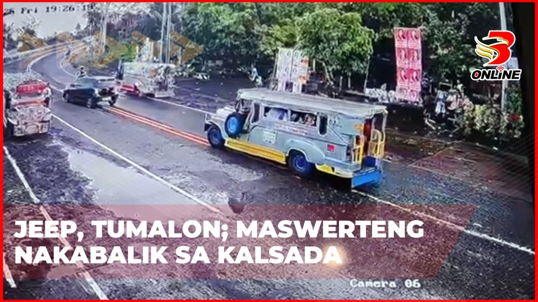 Jeep, tumalon; maswerteng nakabalik sa kalsada
