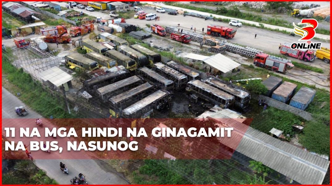 ⁣11 na mga hindi na ginagamit na bus, nasunog