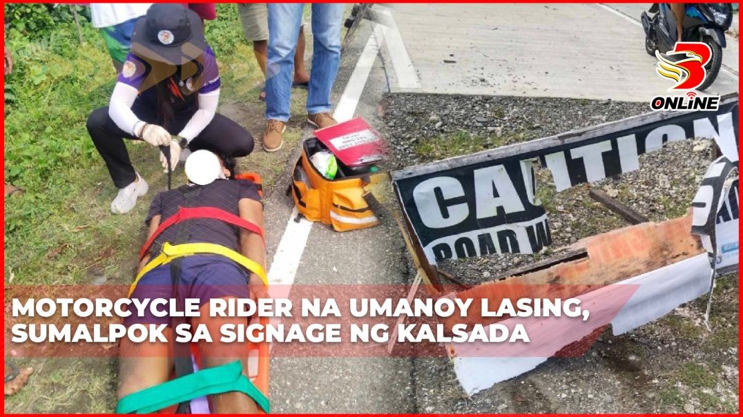 Motorcycle rider na umanoy lasing, sumalpok sa signage ng kalsada