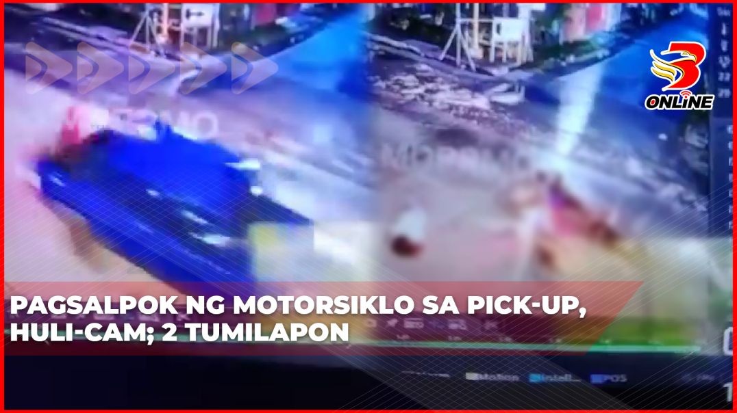 ⁣Pagsalpok ng motorsiklo sa pick-up, huli-cam; 2 tumilapon