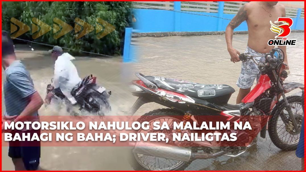⁣Motorsiklo nahulog sa malalim na bahagi ng baha; Driver, nailigtas