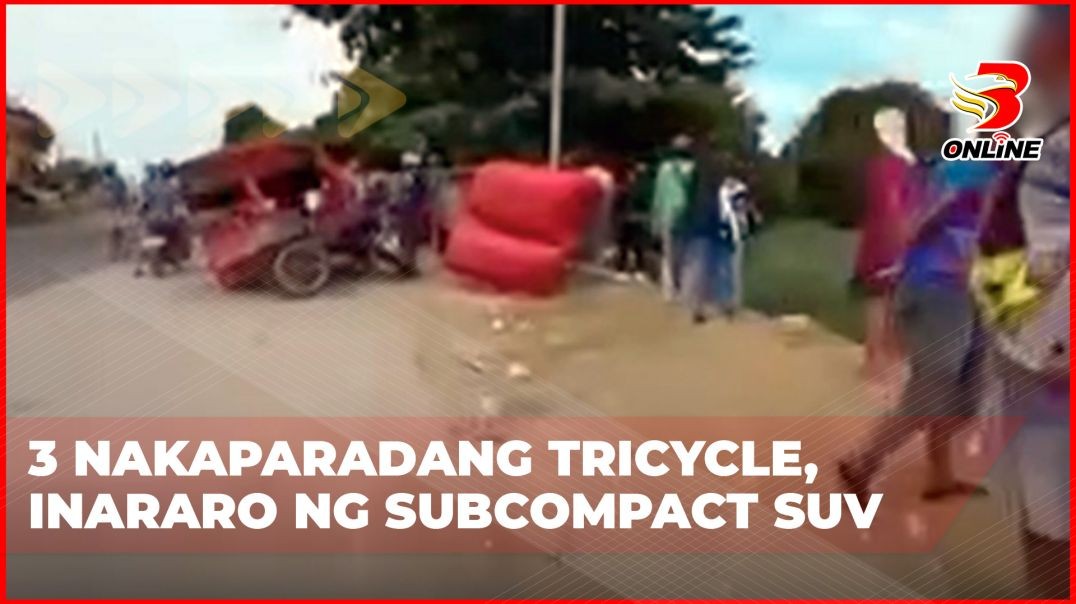 3 nakaparadang tricycle, inararo ng subcompact SUV