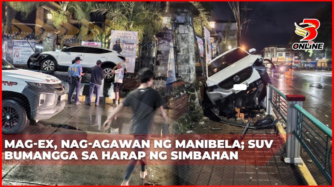 ⁣Mag-ex, nag-agawan ng manibela; SUV bumangga sa harap ng simbahan