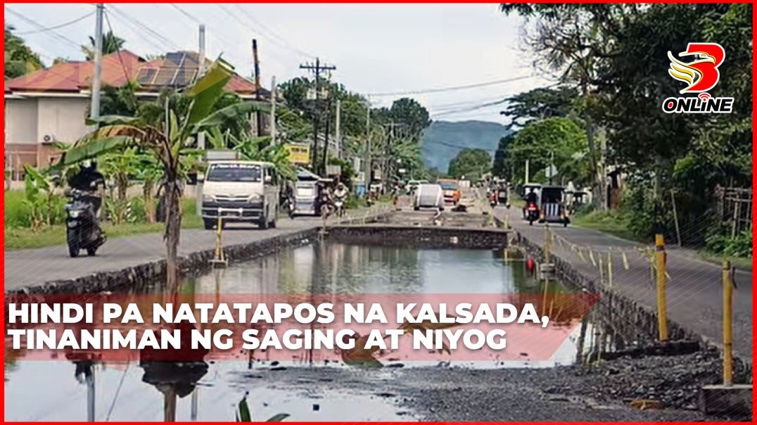 ⁣Hindi pa natatapos na kalsada, tinaniman ng saging at niyog