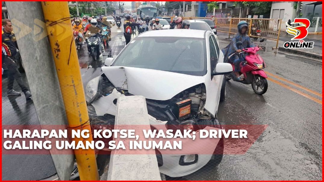 ⁣Harapan ng kotse, wasak; Driver galing umano sa inuman