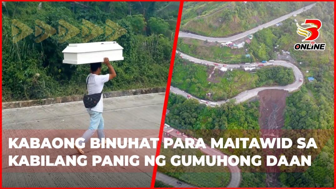 ⁣Kabaong binuhat para maitawid sa kabilang panig ng gumuhong daan