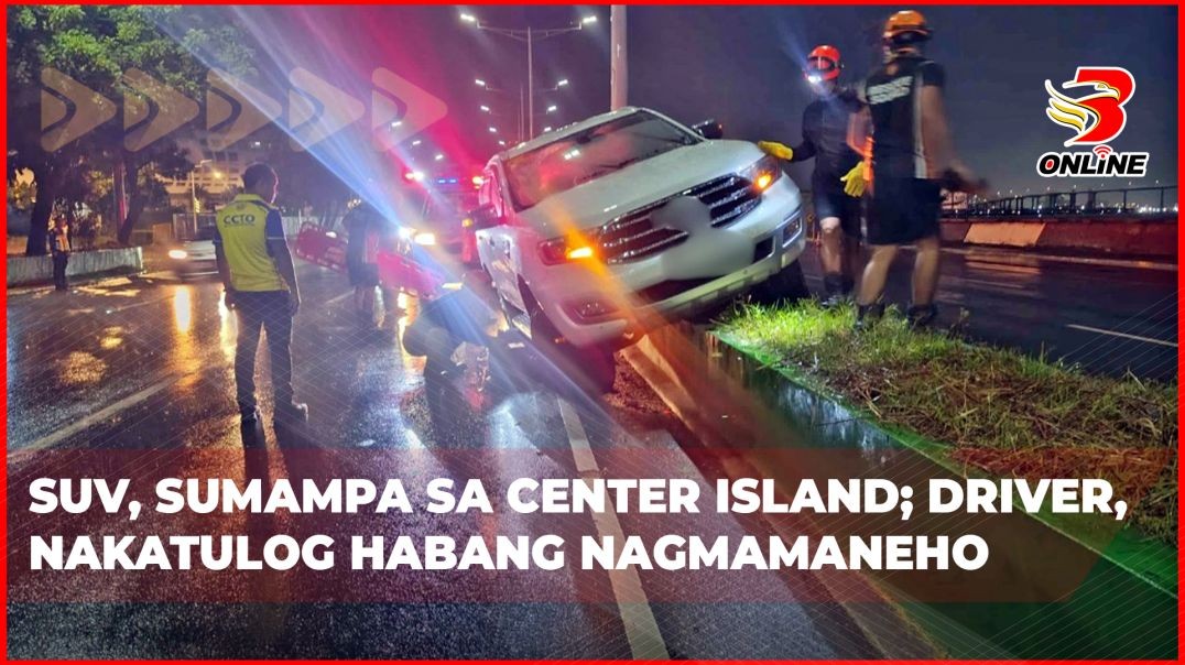 ⁣SUV, sumampa sa center island; driver, nakatulog habang nagmamaneho