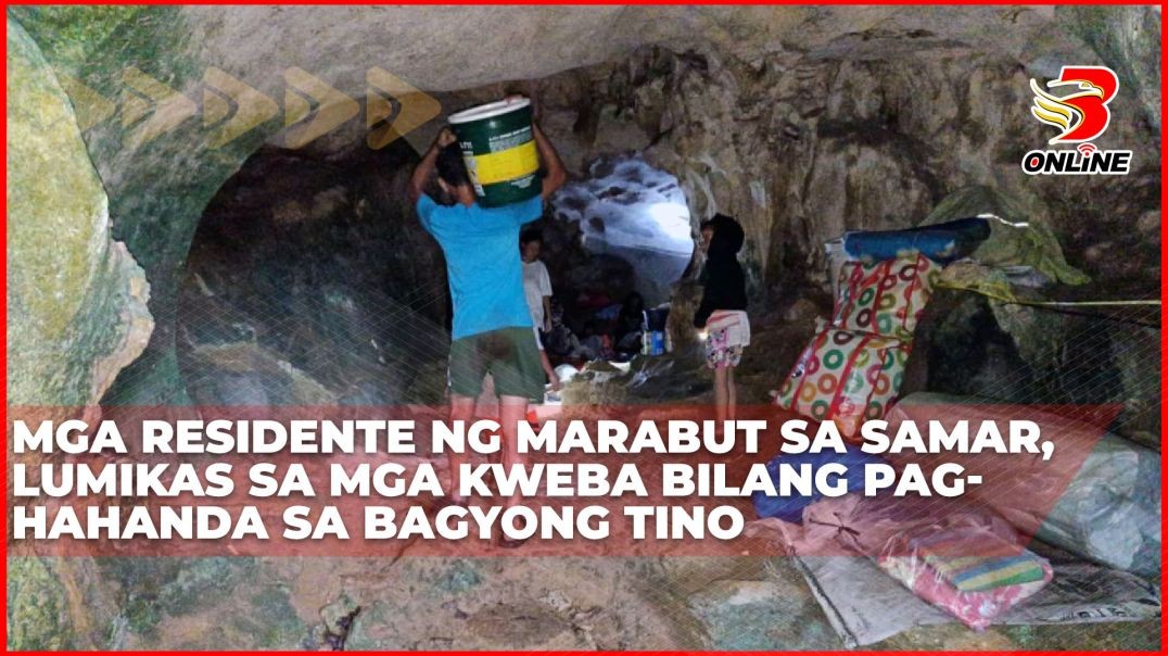 ⁣Mga residente ng Marabut sa Samar, lumikas sa mga kweba bilang paghahanda sa Bagyong Tino
