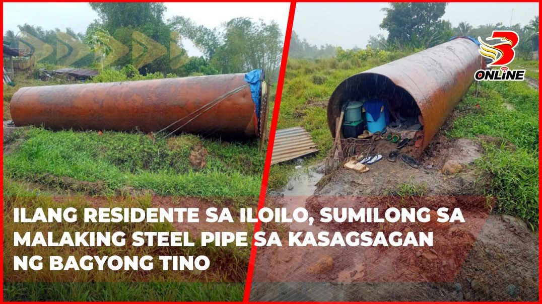 ⁣Ilang residente sa Iloilo, sumilong sa malaking steel pipe sa kasagsagan ng Bagyong Tino
