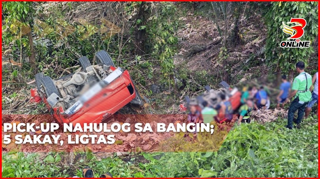 ⁣Pick-up nahulog sa bangin; 5 sakay, ligtas