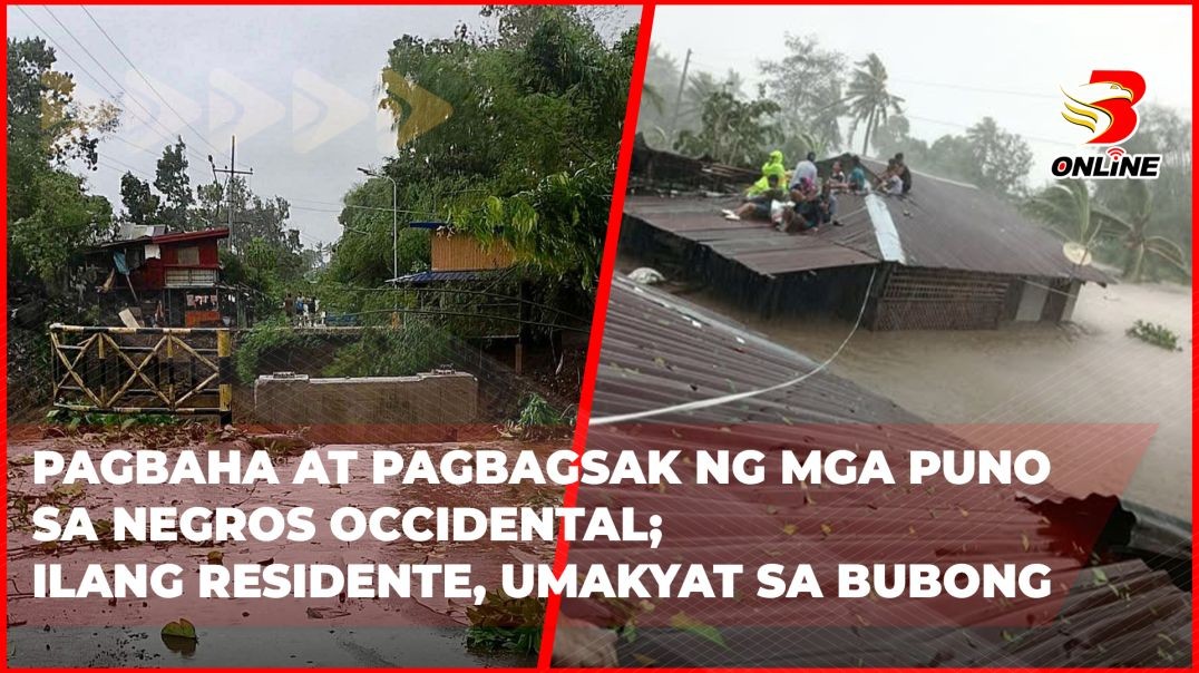 ⁣Pagbaha at pagbagsak ng mga puno sa Negros Occidental; Ilang residente, umakyat sa bubong
