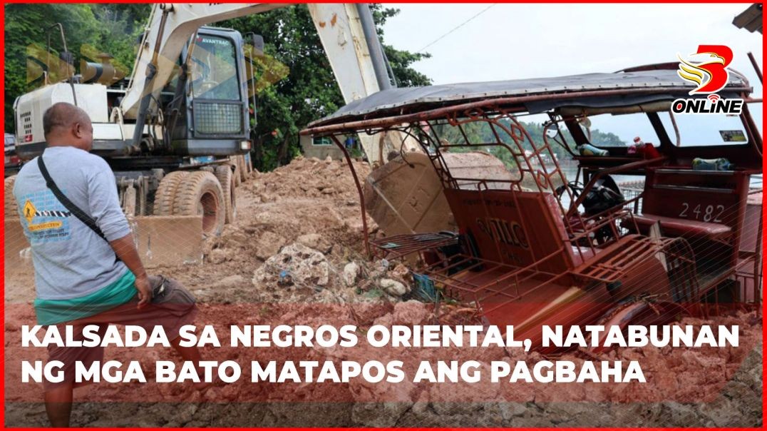 ⁣Kalsada sa Negros Oriental, natabunan ng mga bato matapos ang pagbaha
