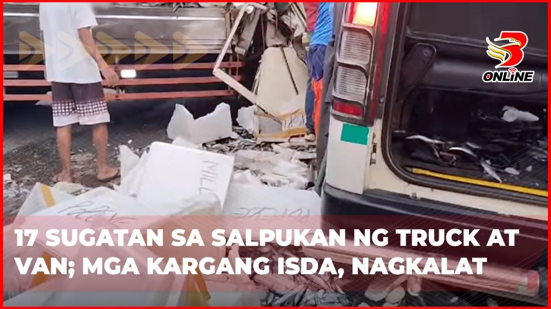 ⁣17 sugatan sa salpukan ng truck at van; Mga kargang isda, nagkalat