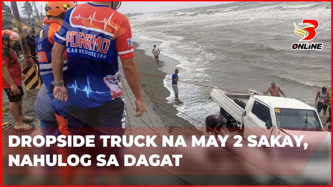 ⁣Dropside truck na may 2 sakay, nahulog sa dagat
