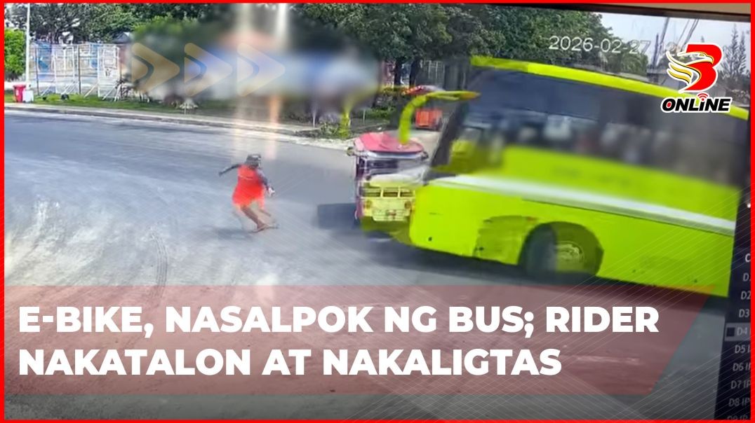⁣E-bike, nasalpok ng bus; rider nakatalon at nakaligtas