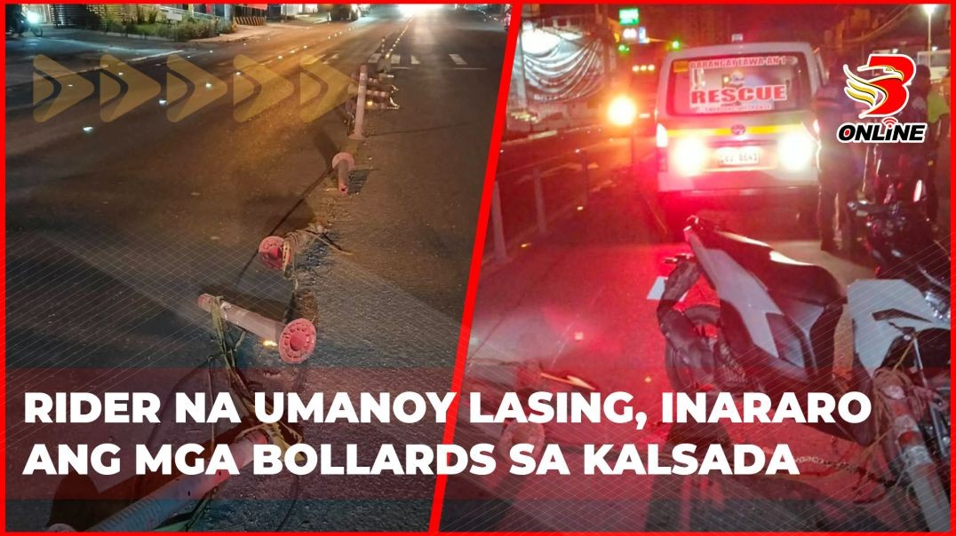 ⁣Rider na umanoy lasing, inararo ang mga bollards sa kalsada