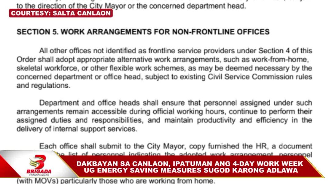⁣Dakbayan sa Canlaon, ipatuman ang 4-day work week ug energy saving measures sugod karong adlawa