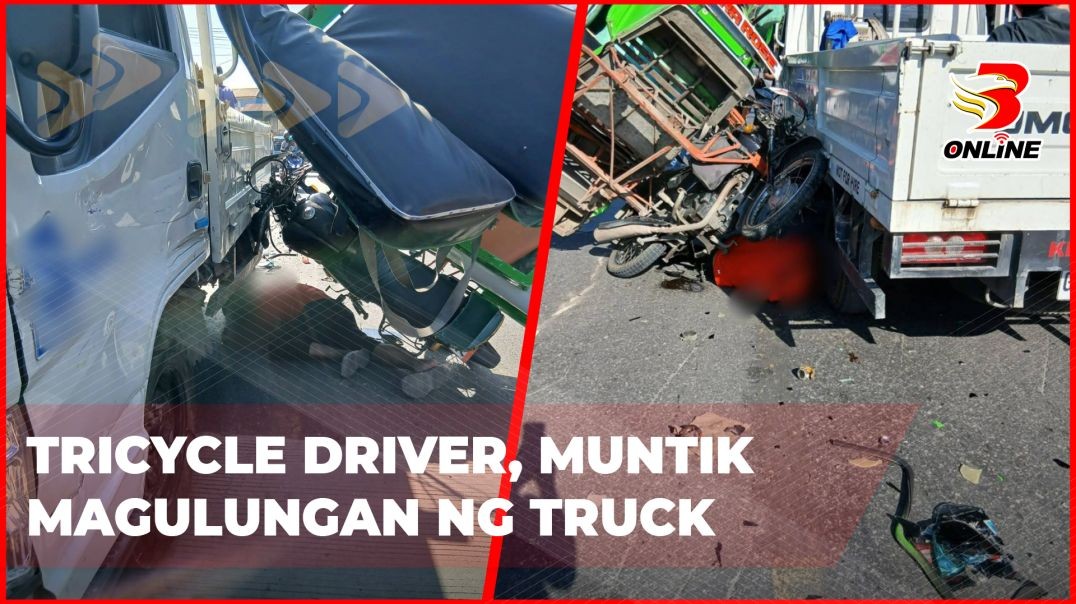 ⁣Tricycle driver, muntik magulungan ng truck