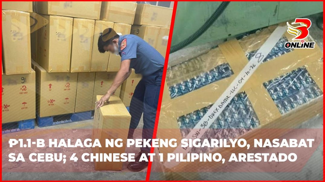 ⁣₱1.1-B halaga ng umanoy pekeng sigarilyo, nasabat sa Cebu; 4 Chinese nationals at 1 Pilipino, aresta