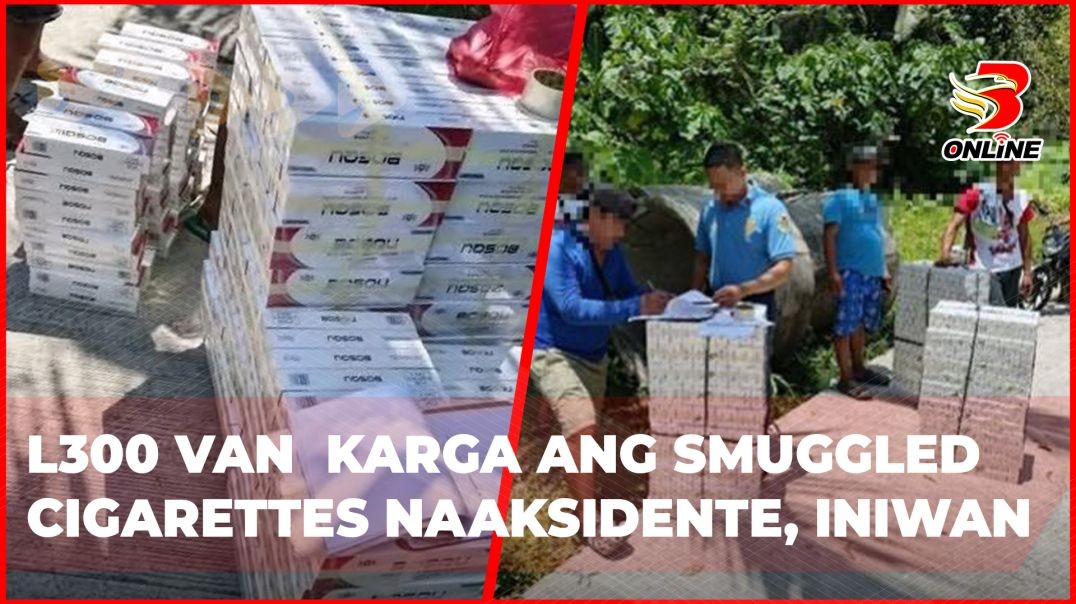 ⁣L300 van  karga ang smuggled cigarettes naaksidente, iniwan
