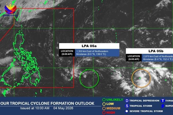 Dalawang low pressure areas (LPAs) sa labas ng PAR, na-monitor ng PAGASA