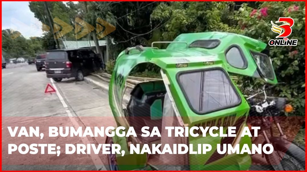 Van, bumangga sa tricycle at poste; driver, nakaidlip umano