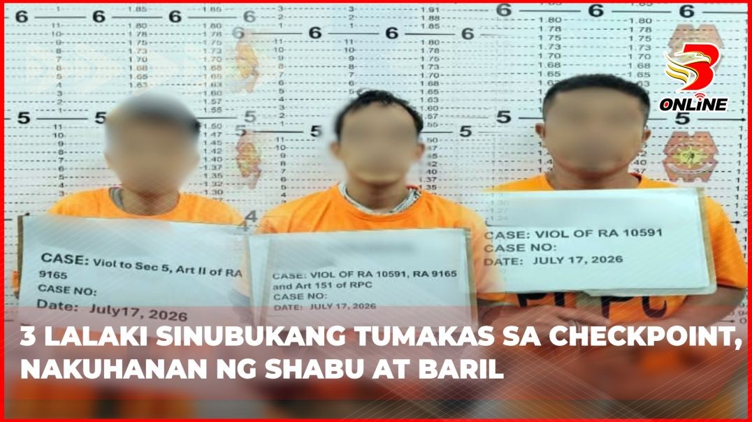 ⁣3 lalaki sinubukang tumakas sa checkpoint, nakuhanan ng shabu at baril